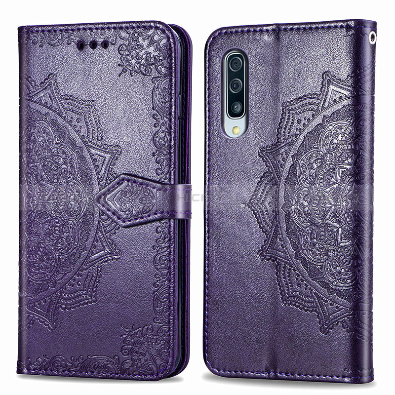 Funda de Cuero Cartera con Soporte Patron de Moda Carcasa para Samsung Galaxy A30S Morado