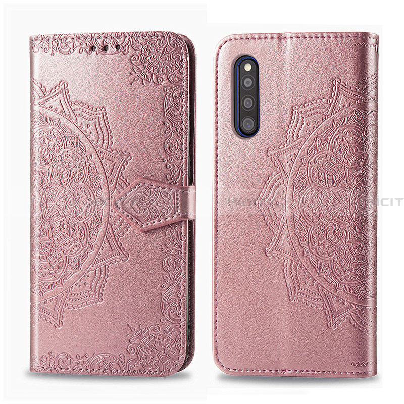 Funda de Cuero Cartera con Soporte Patron de Moda Carcasa para Samsung Galaxy A41 SC-41A Oro Rosa