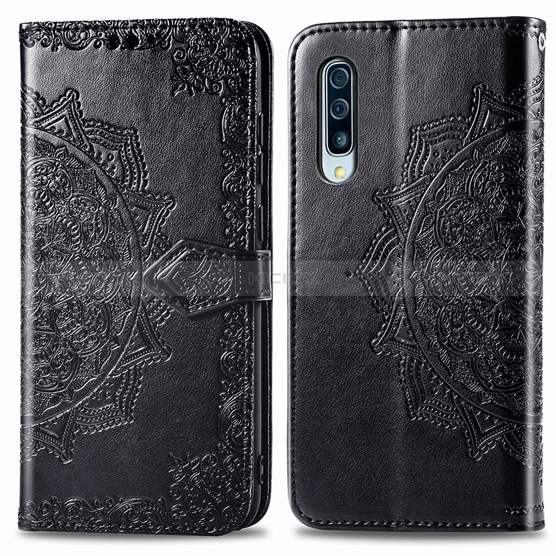 Funda de Cuero Cartera con Soporte Patron de Moda Carcasa para Samsung Galaxy A50 Negro