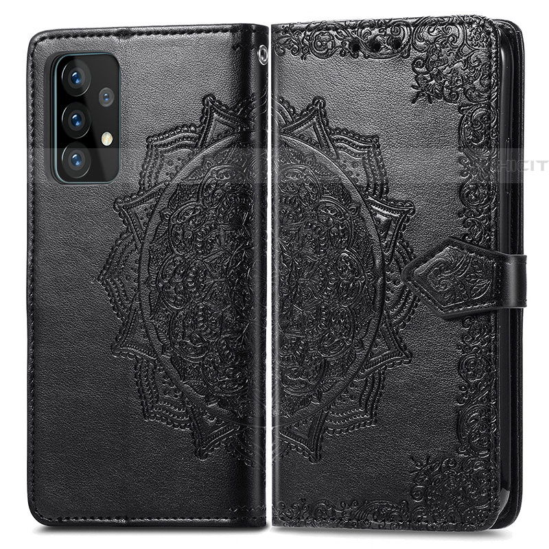 Funda de Cuero Cartera con Soporte Patron de Moda Carcasa para Samsung Galaxy A52 4G Negro