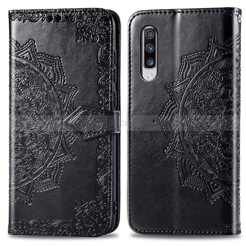 Funda de Cuero Cartera con Soporte Patron de Moda Carcasa para Samsung Galaxy A70 Negro