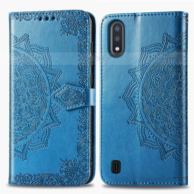 Funda de Cuero Cartera con Soporte Patron de Moda Carcasa para Samsung Galaxy M01 Azul