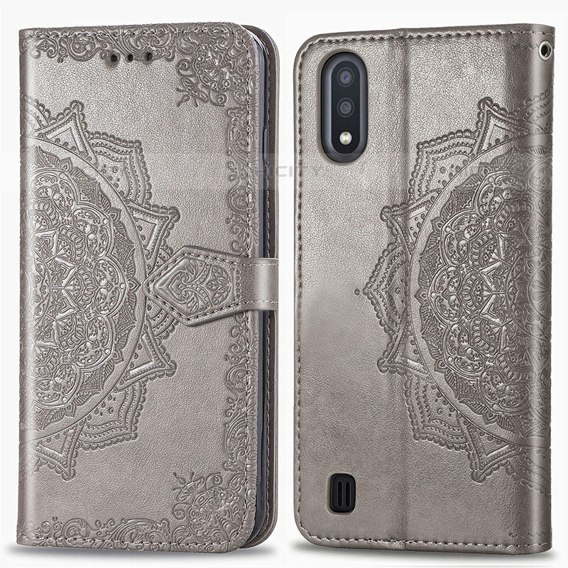 Funda de Cuero Cartera con Soporte Patron de Moda Carcasa para Samsung Galaxy M01 Gris