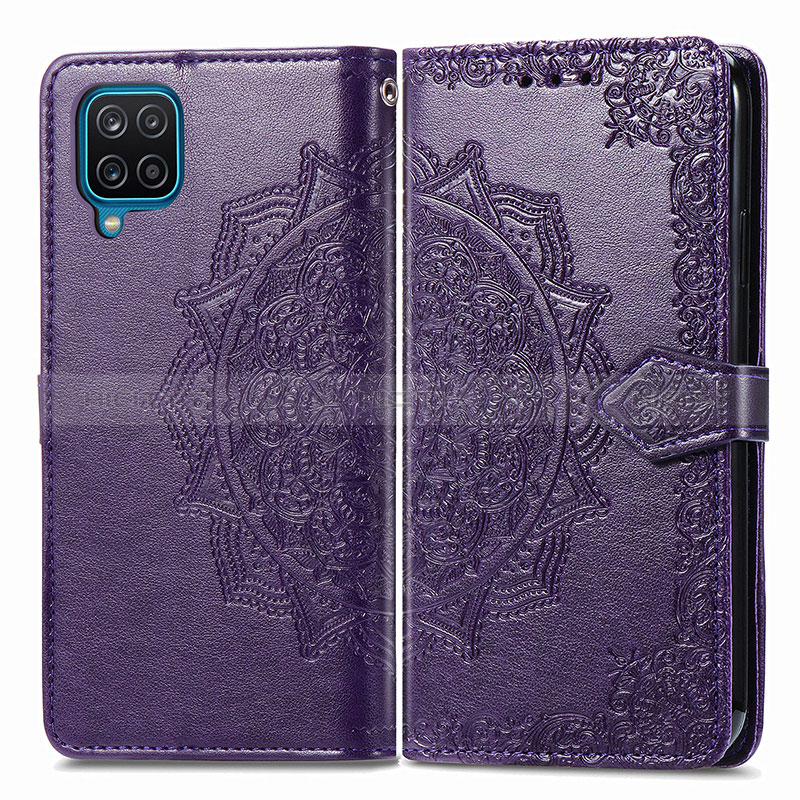 Funda de Cuero Cartera con Soporte Patron de Moda Carcasa para Samsung Galaxy M12 Morado