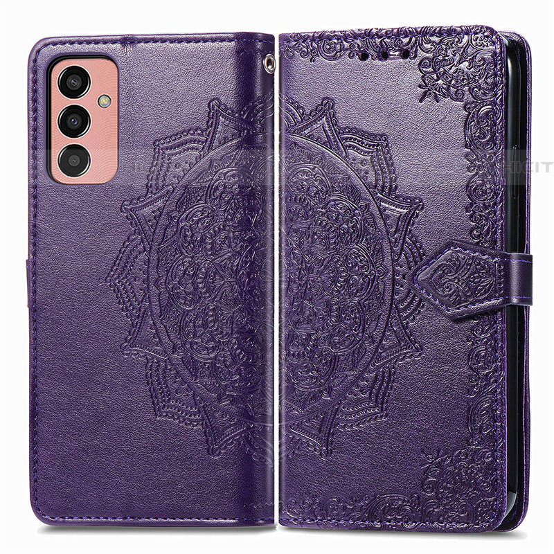 Funda de Cuero Cartera con Soporte Patron de Moda Carcasa para Samsung Galaxy M13 4G Morado