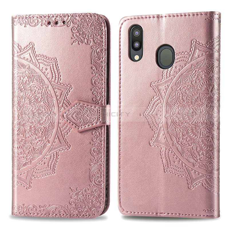 Funda de Cuero Cartera con Soporte Patron de Moda Carcasa para Samsung Galaxy M20 Oro Rosa