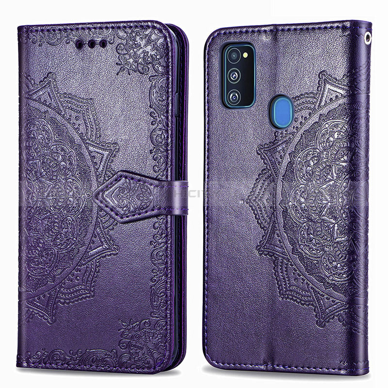 Funda de Cuero Cartera con Soporte Patron de Moda Carcasa para Samsung Galaxy M21 Morado