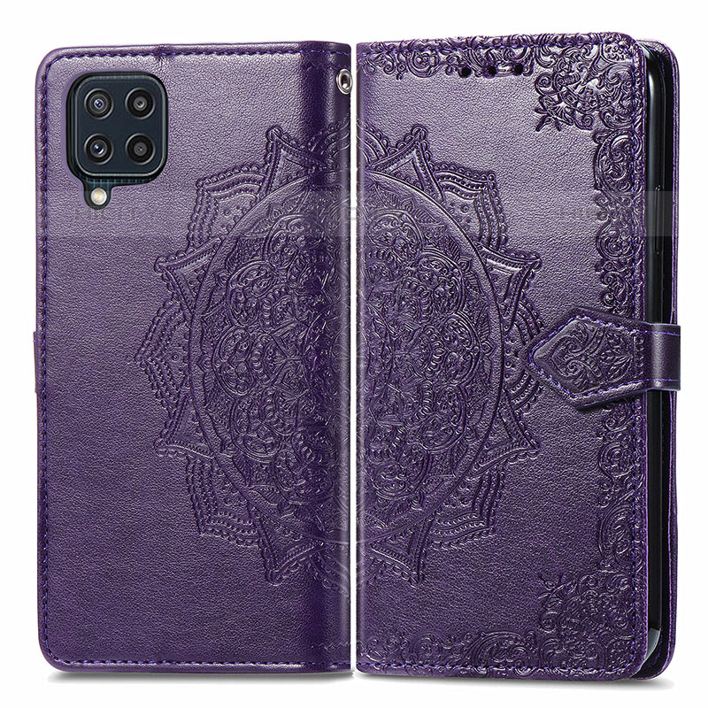 Funda de Cuero Cartera con Soporte Patron de Moda Carcasa para Samsung Galaxy M32 4G Morado