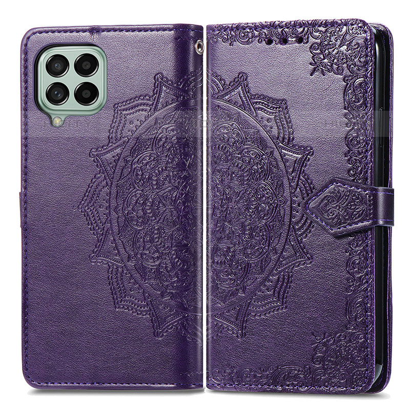 Funda de Cuero Cartera con Soporte Patron de Moda Carcasa para Samsung Galaxy M53 5G Morado