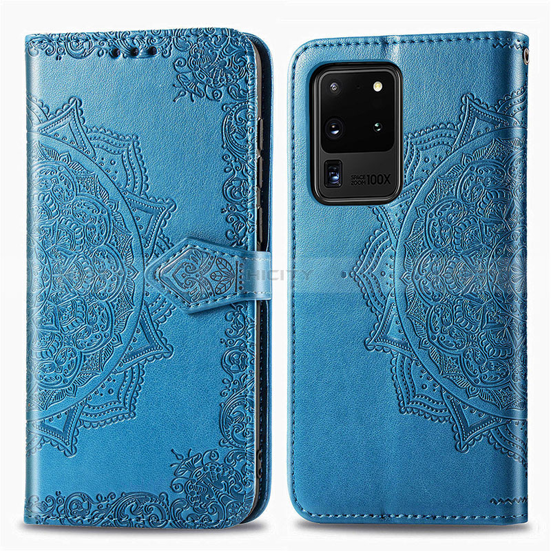 Funda de Cuero Cartera con Soporte Patron de Moda Carcasa para Samsung Galaxy S20 Ultra 5G Azul