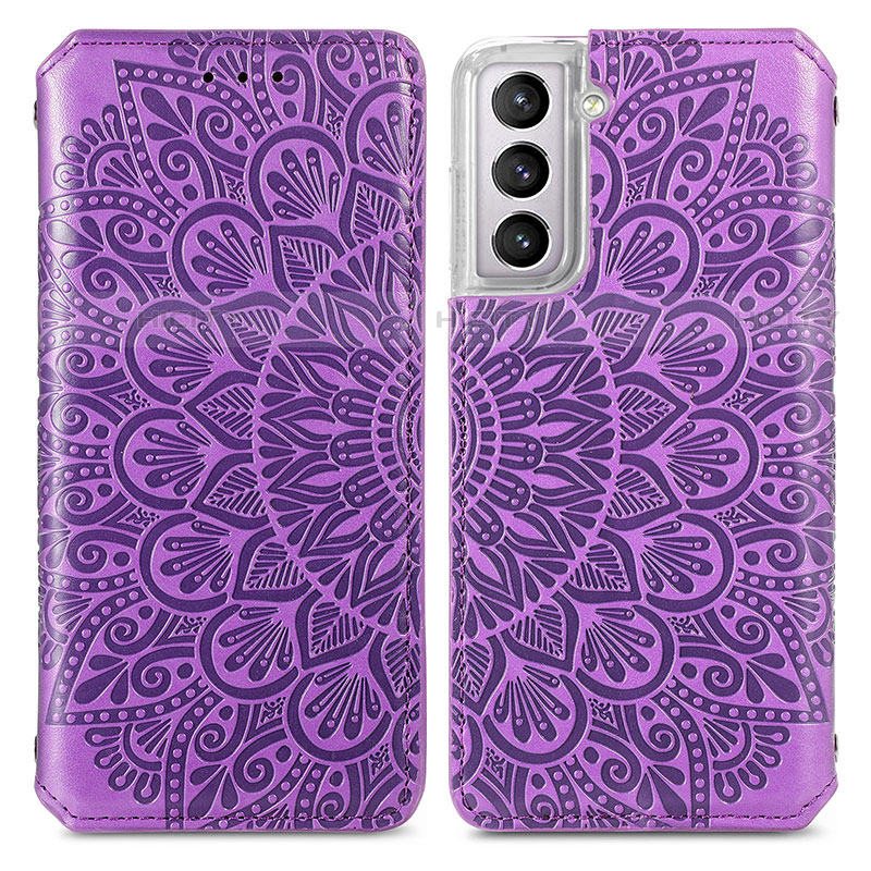 Funda de Cuero Cartera con Soporte Patron de Moda Carcasa para Samsung Galaxy S21 5G Morado