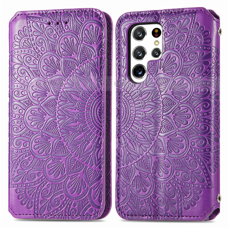 Funda de Cuero Cartera con Soporte Patron de Moda Carcasa para Samsung Galaxy S21 Ultra 5G Morado