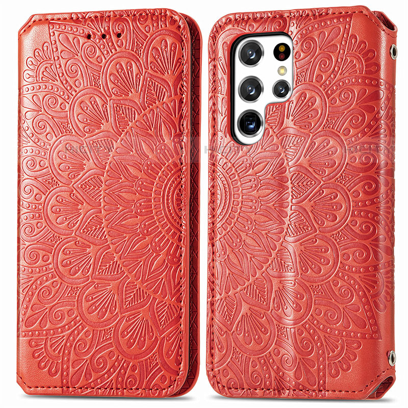 Funda de Cuero Cartera con Soporte Patron de Moda Carcasa para Samsung Galaxy S21 Ultra 5G Rojo