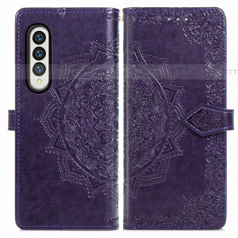 Funda de Cuero Cartera con Soporte Patron de Moda Carcasa para Samsung Galaxy Z Fold4 5G Morado