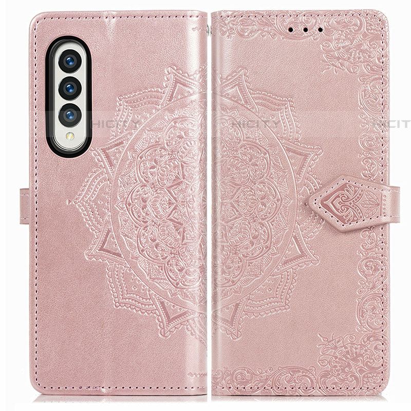 Funda de Cuero Cartera con Soporte Patron de Moda Carcasa para Samsung Galaxy Z Fold4 5G Oro Rosa