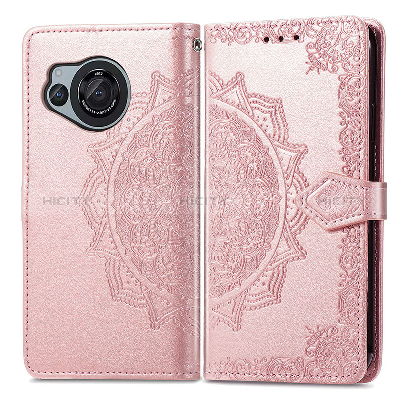 Funda de Cuero Cartera con Soporte Patron de Moda Carcasa para Sharp Aquos R8s Oro Rosa