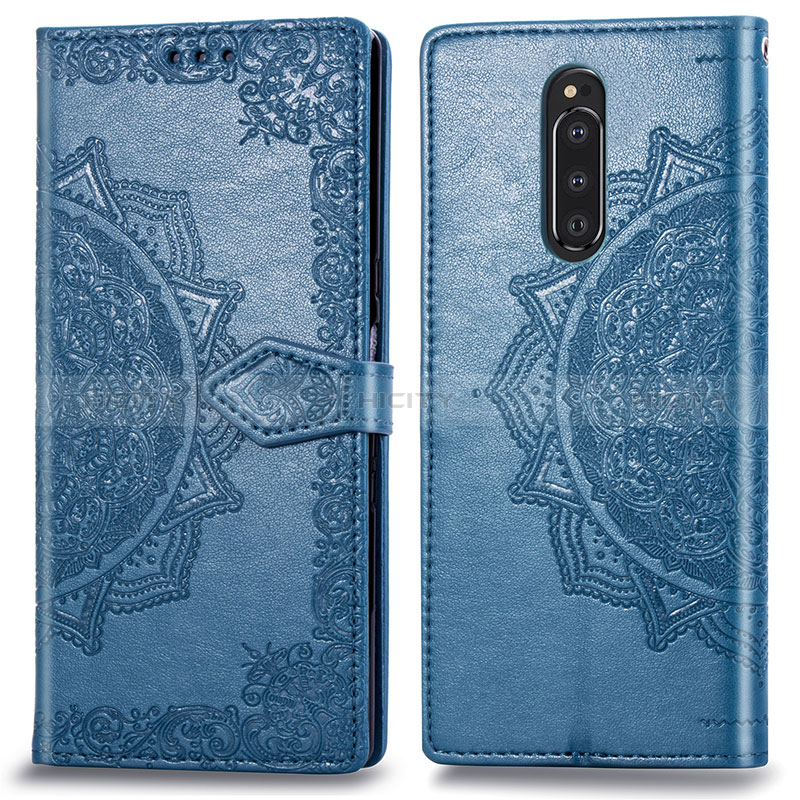 Funda de Cuero Cartera con Soporte Patron de Moda Carcasa para Sony Xperia 1 Azul