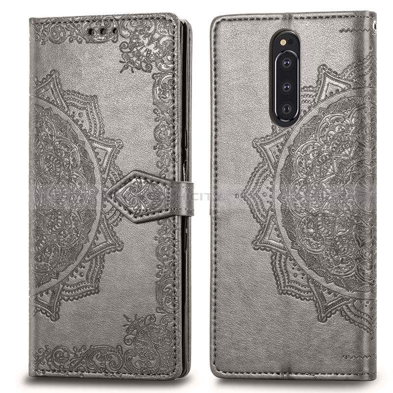 Funda de Cuero Cartera con Soporte Patron de Moda Carcasa para Sony Xperia 1 Gris