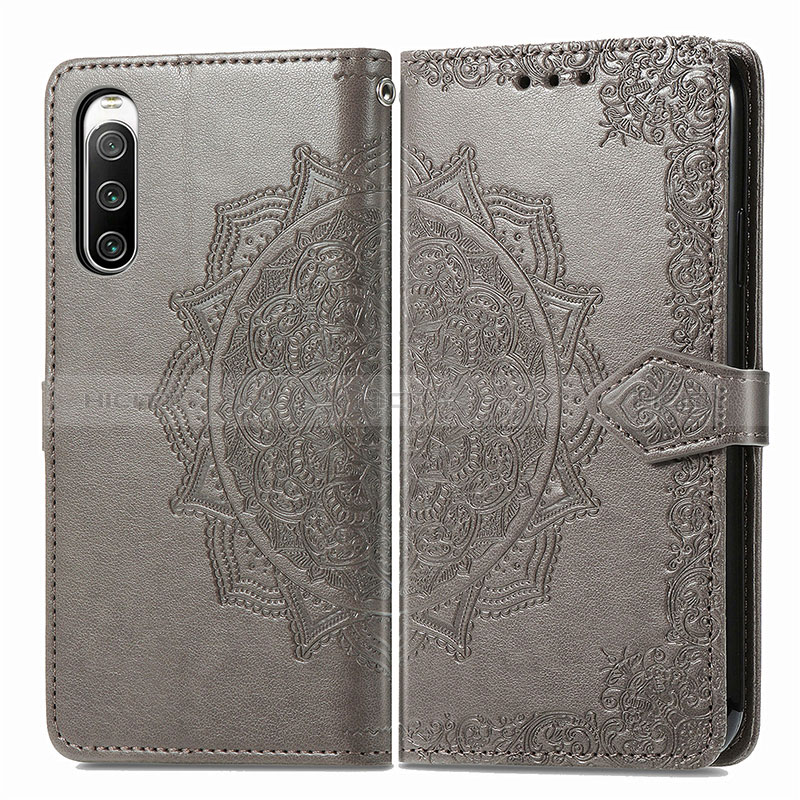 Funda de Cuero Cartera con Soporte Patron de Moda Carcasa para Sony Xperia 10 IV Gris