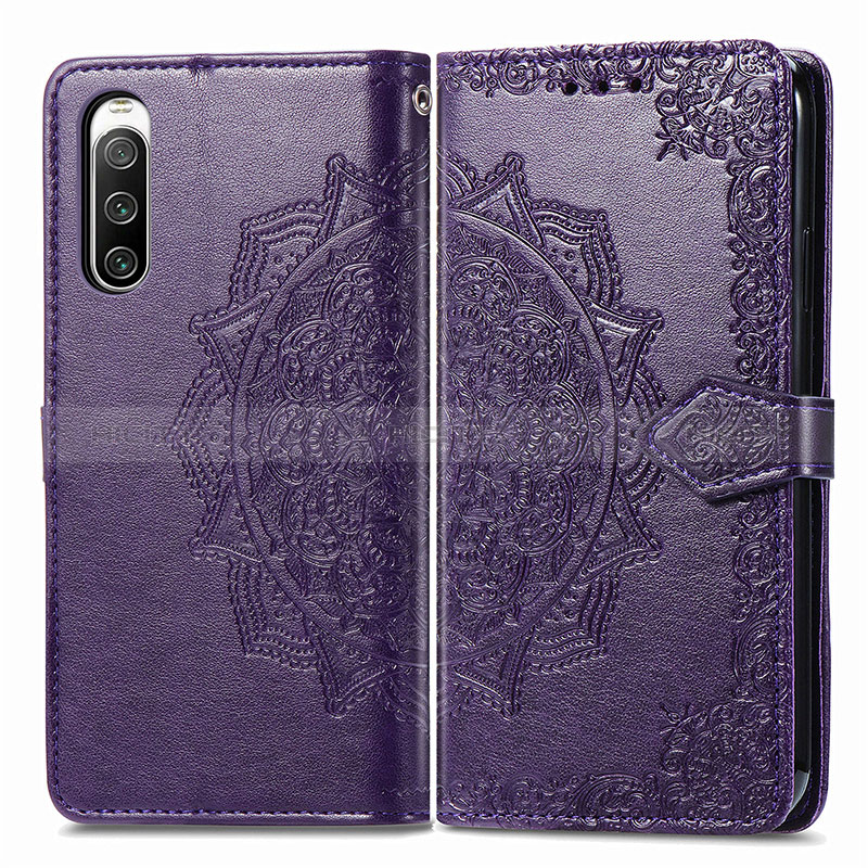 Funda de Cuero Cartera con Soporte Patron de Moda Carcasa para Sony Xperia 10 IV Morado