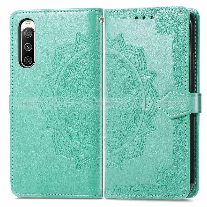 Funda de Cuero Cartera con Soporte Patron de Moda Carcasa para Sony Xperia 10 IV SOG07 Verde