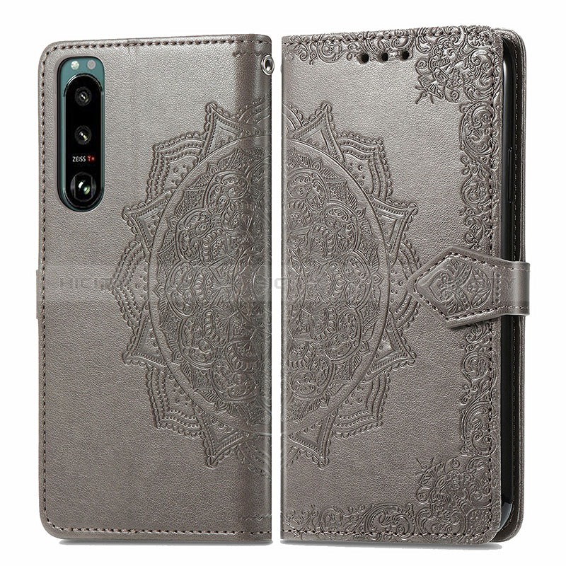 Funda de Cuero Cartera con Soporte Patron de Moda Carcasa para Sony Xperia 5 III Gris