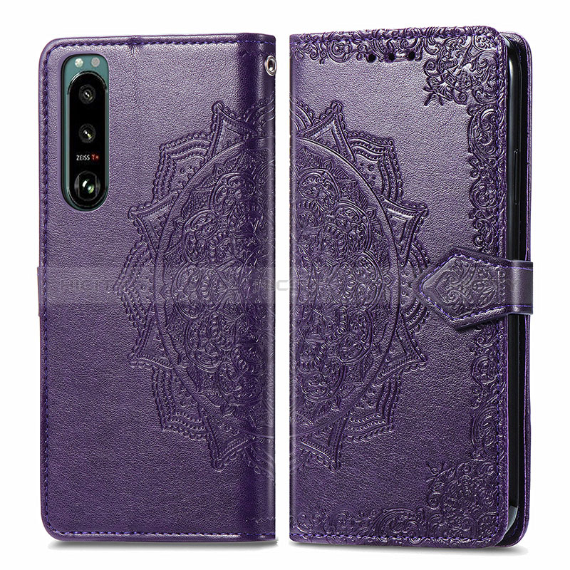 Funda de Cuero Cartera con Soporte Patron de Moda Carcasa para Sony Xperia 5 III SO-53B Morado