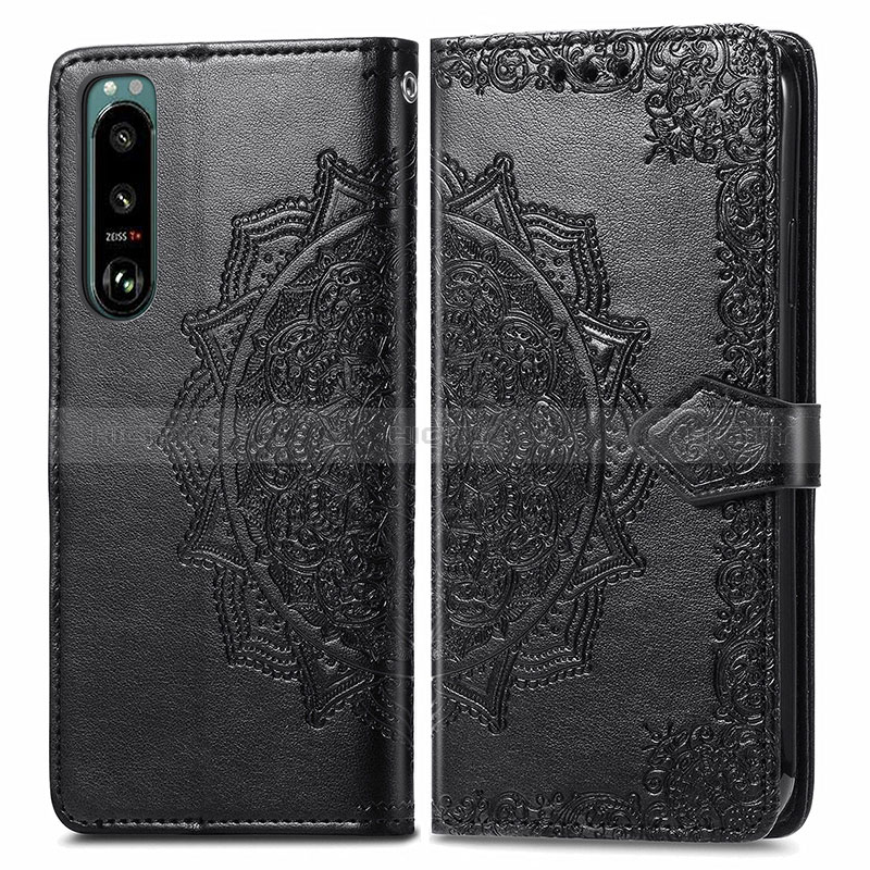 Funda de Cuero Cartera con Soporte Patron de Moda Carcasa para Sony Xperia 5 III SO-53B Negro