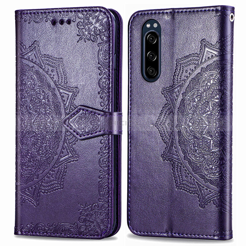 Funda de Cuero Cartera con Soporte Patron de Moda Carcasa para Sony Xperia 5 Morado