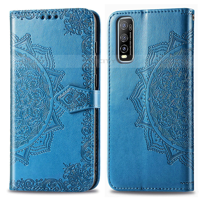 Funda de Cuero Cartera con Soporte Patron de Moda Carcasa para Vivo iQOO U1 Azul