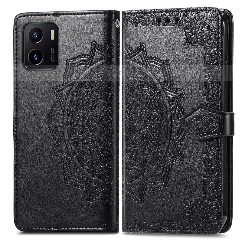 Funda de Cuero Cartera con Soporte Patron de Moda Carcasa para Vivo iQOO U5x Negro