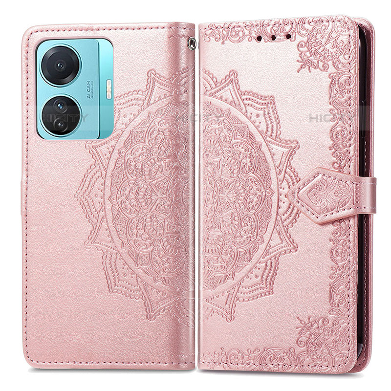 Funda de Cuero Cartera con Soporte Patron de Moda Carcasa para Vivo iQOO Z6 Pro 5G Oro Rosa