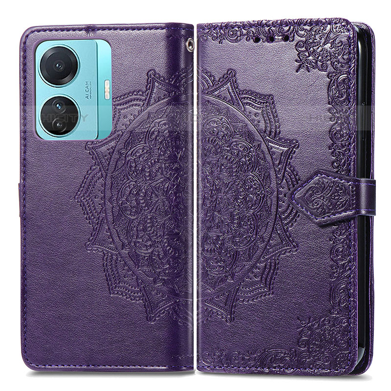 Funda de Cuero Cartera con Soporte Patron de Moda Carcasa para Vivo T1 Pro 5G Morado