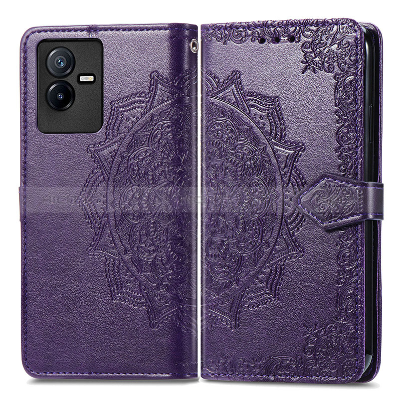 Funda de Cuero Cartera con Soporte Patron de Moda Carcasa para Vivo T2x 5G Morado