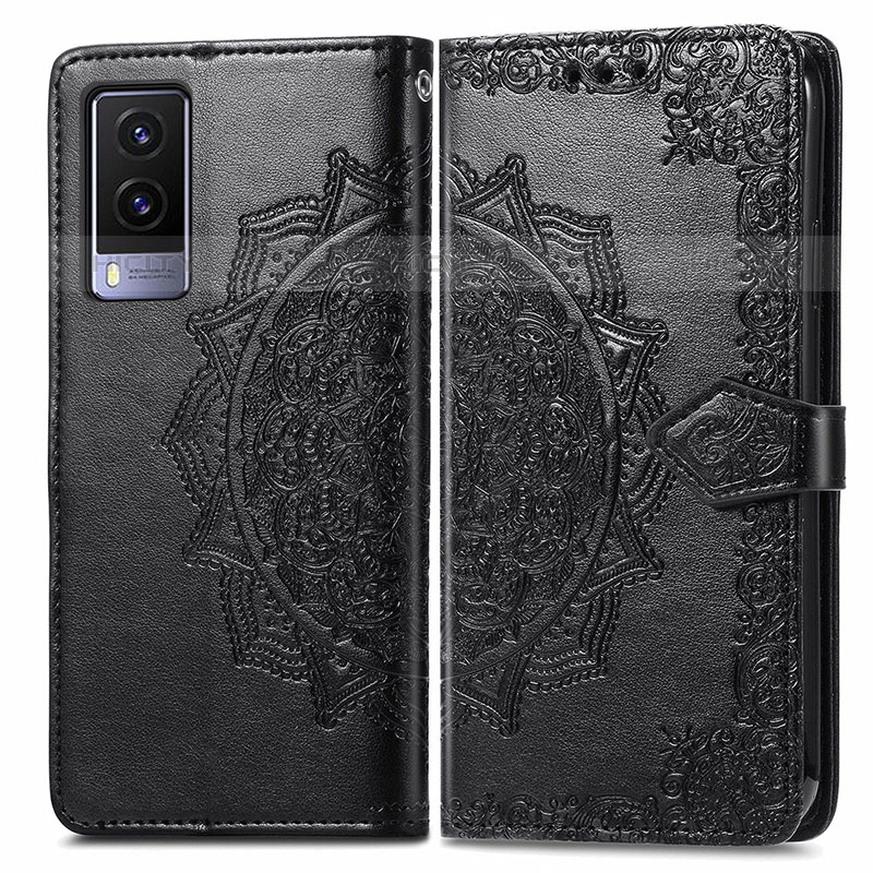 Funda de Cuero Cartera con Soporte Patron de Moda Carcasa para Vivo V21e 5G Negro