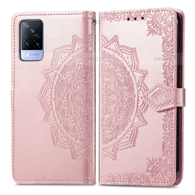 Funda de Cuero Cartera con Soporte Patron de Moda Carcasa para Vivo V21s 5G Oro Rosa