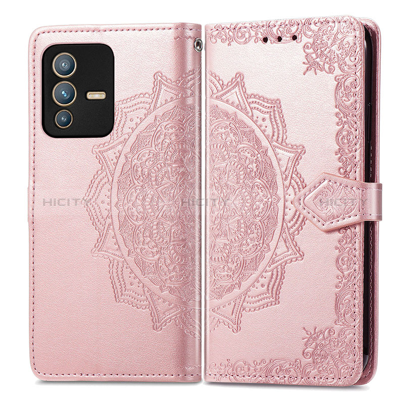 Funda de Cuero Cartera con Soporte Patron de Moda Carcasa para Vivo V23 Pro 5G Oro Rosa