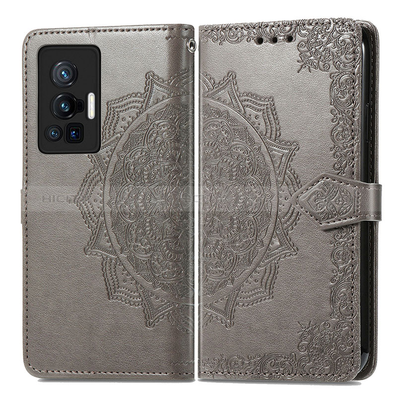 Funda de Cuero Cartera con Soporte Patron de Moda Carcasa para Vivo X70 Pro 5G Gris