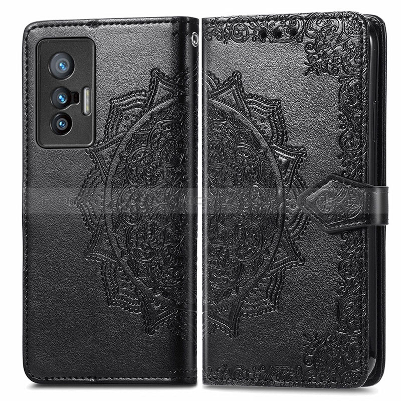 Funda de Cuero Cartera con Soporte Patron de Moda Carcasa para Vivo X70t Negro