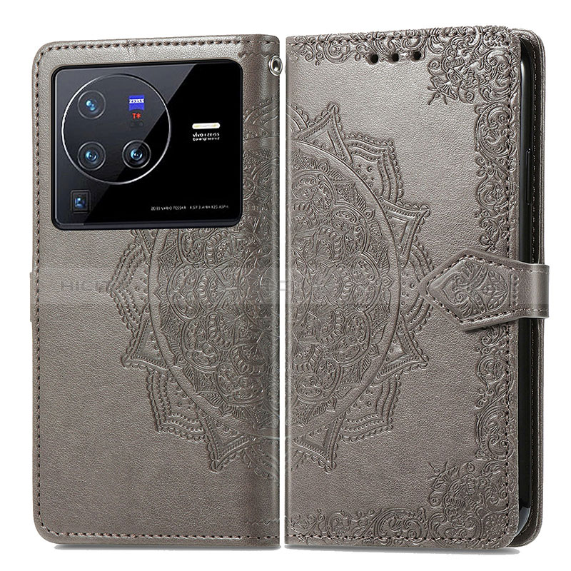 Funda de Cuero Cartera con Soporte Patron de Moda Carcasa para Vivo X80 Pro 5G Gris