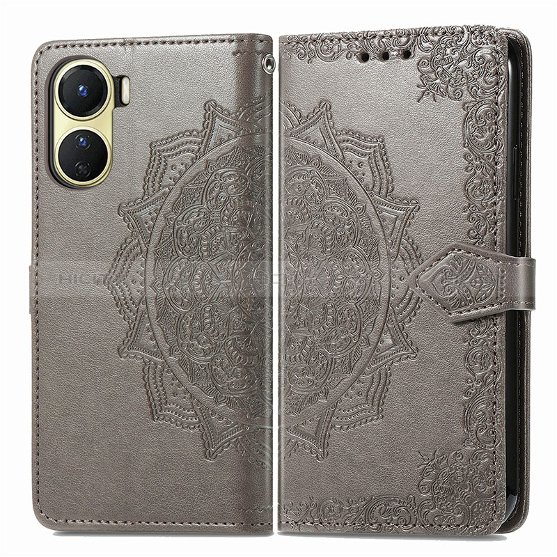 Funda de Cuero Cartera con Soporte Patron de Moda Carcasa para Vivo Y02S Gris