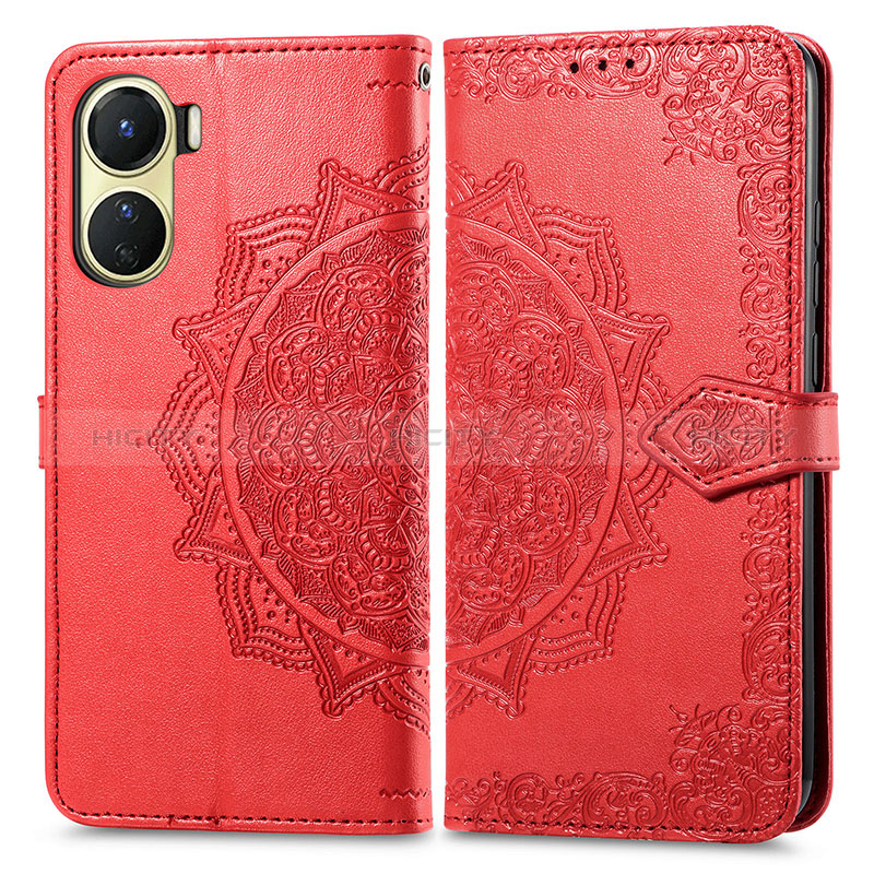 Funda de Cuero Cartera con Soporte Patron de Moda Carcasa para Vivo Y02S Rojo