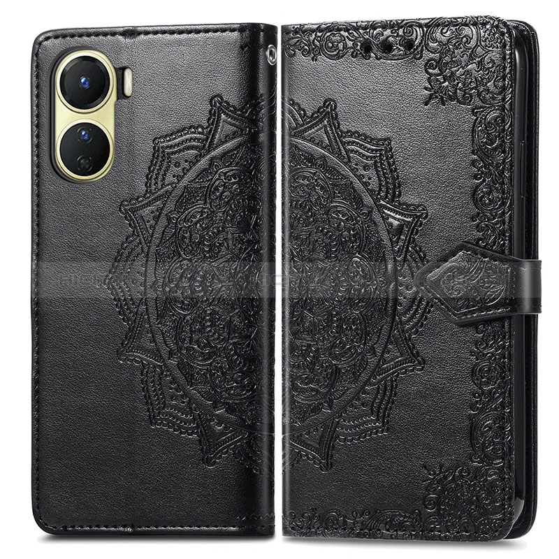 Funda de Cuero Cartera con Soporte Patron de Moda Carcasa para Vivo Y16 Negro