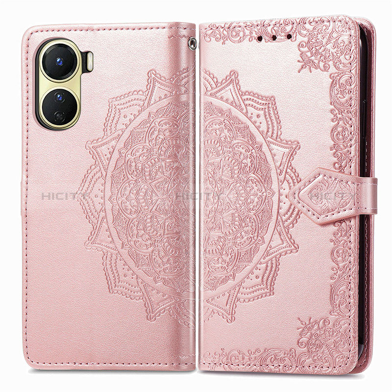 Funda de Cuero Cartera con Soporte Patron de Moda Carcasa para Vivo Y16 Oro Rosa