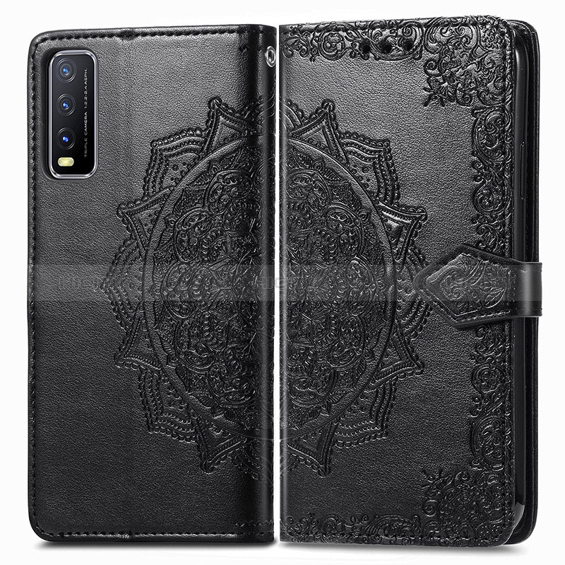 Funda de Cuero Cartera con Soporte Patron de Moda Carcasa para Vivo Y20s Negro