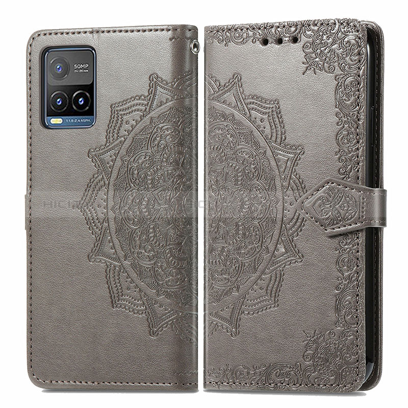 Funda de Cuero Cartera con Soporte Patron de Moda Carcasa para Vivo Y32 4G Gris