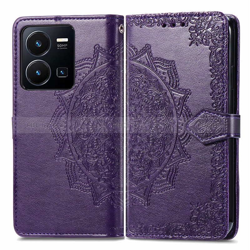 Funda de Cuero Cartera con Soporte Patron de Moda Carcasa para Vivo Y35 4G Morado