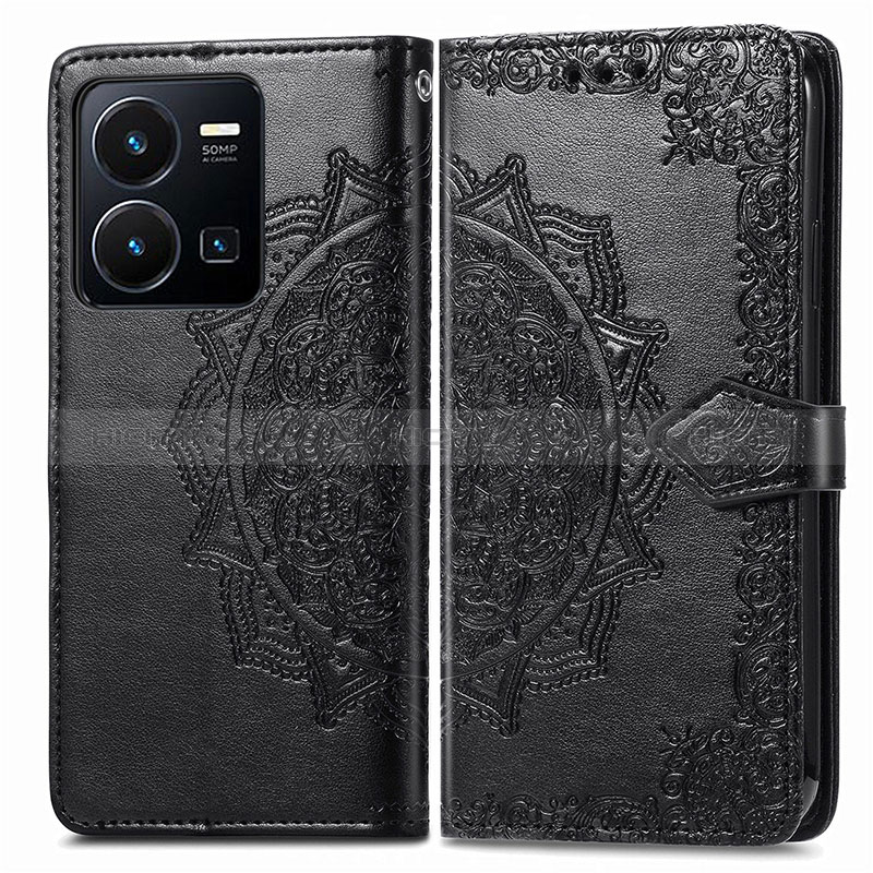 Funda de Cuero Cartera con Soporte Patron de Moda Carcasa para Vivo Y35 4G Negro