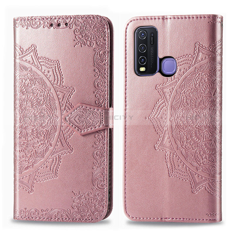 Funda de Cuero Cartera con Soporte Patron de Moda Carcasa para Vivo Y50 Oro Rosa