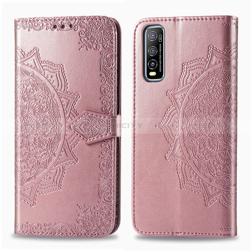 Funda de Cuero Cartera con Soporte Patron de Moda Carcasa para Vivo Y51s 5G Oro Rosa